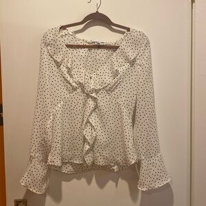 Maison d’Amelie sheer creams/ black dots blouse. Sz M Women’s.